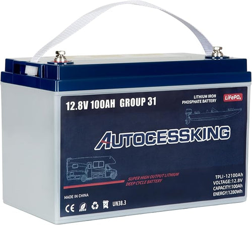 12V 100Ah BCI Group 31 LiFePO4 Battery, 100A BMS Rechargeable Lithium Battery by Autocessking