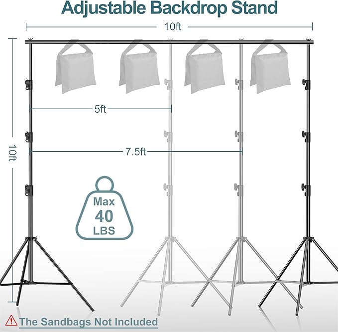 FUDESY Photo Video Studio 10 x 10Ft Heavy Duty Adjustable Backdrop Stand - Image 2
