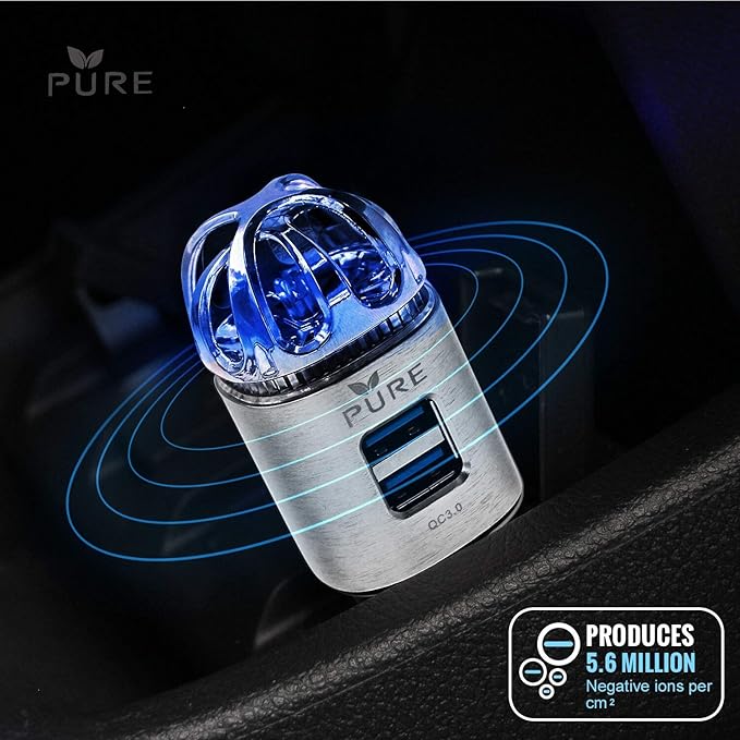 Car Air Purifier 3in1 Premium Stainless Steel Air Filter Ionizer w/Dual USB - Image 9