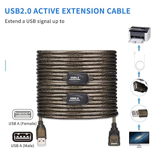 75 FT USB Extension Cable, USB 2.0 Type A Male to A Female Active Repeater - Image 4