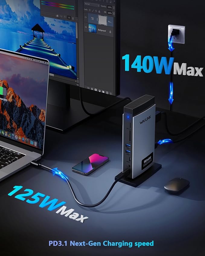 WAVLINK Laptop Docking Station 3 Monitors, 11-in-1 USB C Docking Station - Image 3