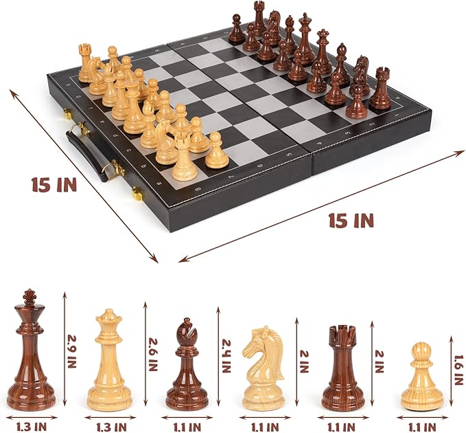 Chess Checkers Backgammon Set 3-in-1 Board Games Sets - Image 7