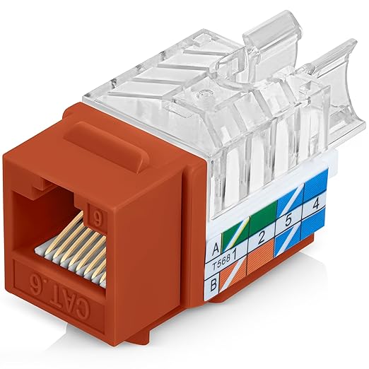 Everest 45° Angled RJ45 Cat6 Keystone Jacks 10-Pack in Orange by EverestMediaSolutions