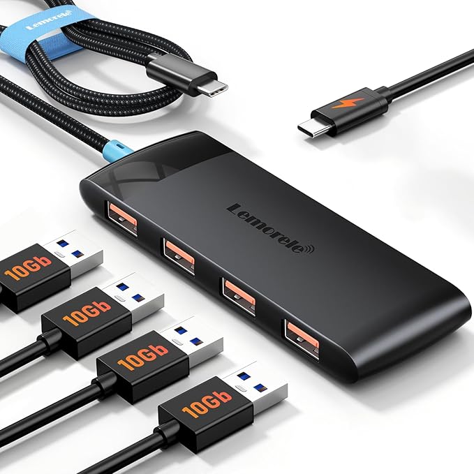 10Gbps USB C Hub, 4 Ports USB 3.2 Splitter by Lemorele
