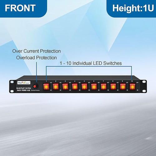 10 Outlet Horizontal 1U PDU Rack Mount Power Strip - Image 2