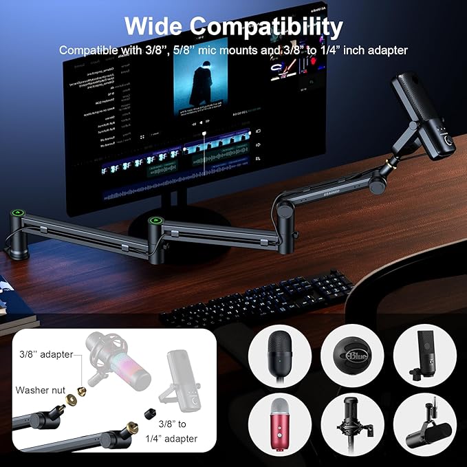 Microphone Arm, Aokeo AK-58i Desk Low Profile Mic Boom Arm Stand, Suitable - Image 5