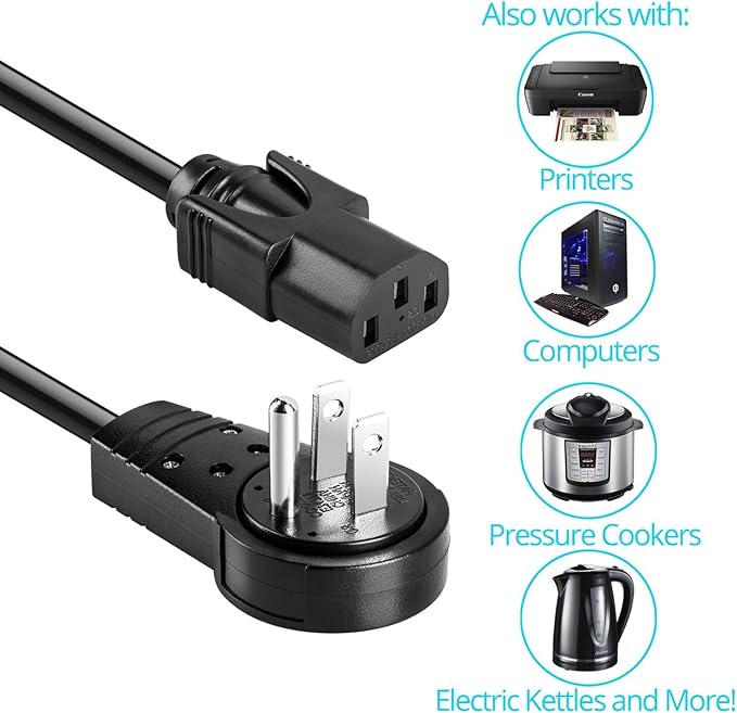 Maximm Monitor Computer Power Cord 5 Ft Flat Plug 360° Rotating PC Cable 3 - Image 2