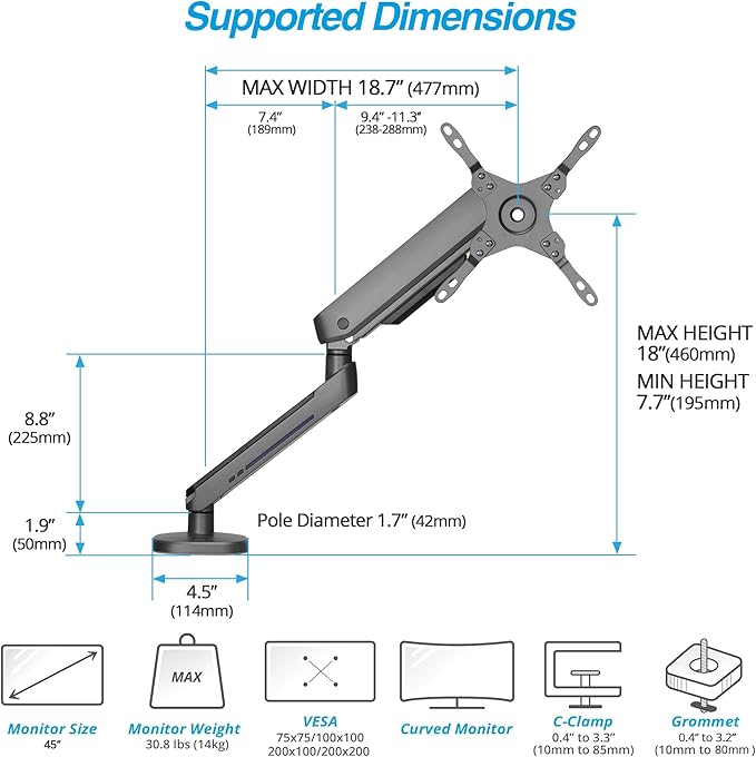 AVLT Single 27”-45” RGB Gaming Monitor Arm Desk Mount Built-in 20 Lighting - Image 4