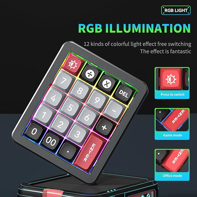 Adventurers K812 Wired Mechanical Numeric Keypad, 19-Key Hot-Swappable RGB - Image 2