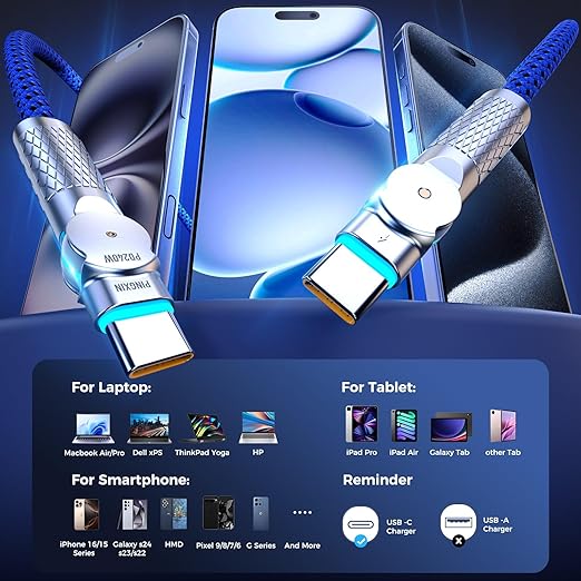 USB C to USB C Cable 10FT 240W, 180°Rotating USB C Cable Braided Type C Charger - Image 8