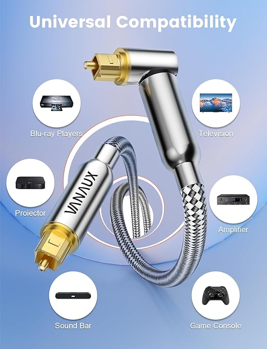 VANAUX 90-Degree Optical Audio Cable 3FT, Premium Fiber Optic Toslink CableIdeal - Image 6