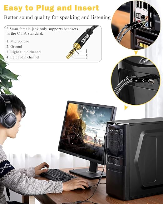 3.5mm Headset Splitter for PC 2 Pack, Crystal-Nylon Braid Female to Dual 3.5mm - Image 5