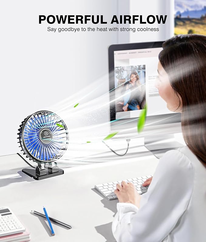 JZCreater USB Desk Fan, Mini Fan Portable, 3 Speeds Desktop Table Cooling Fans - Image 2