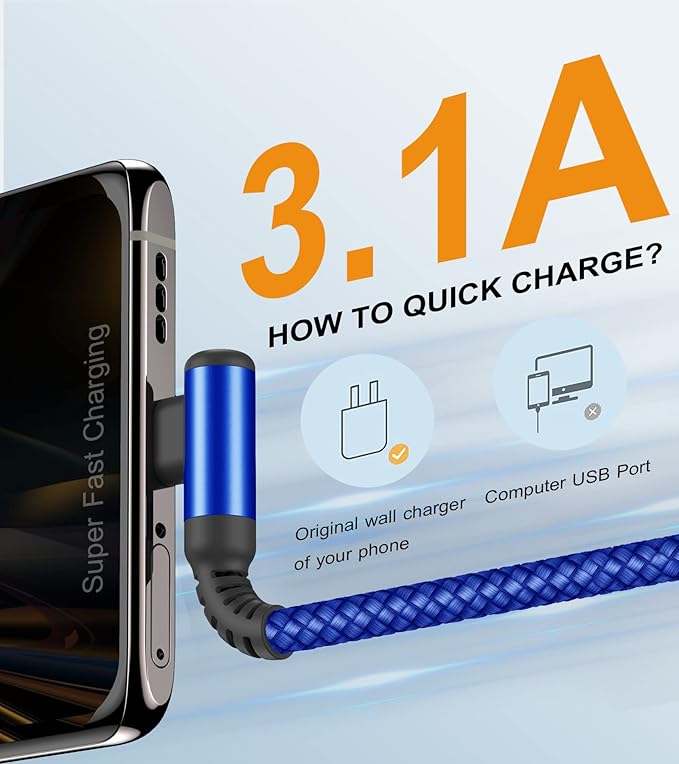 sweguard USB Type C Charger Cable Right Angle iPhone 15 Charger Nylon Braided - Image 3