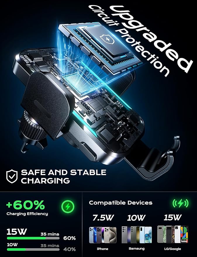 CHGeek Wireless Car Charger, 15W Fast Charging Car Phone Holder Charger - Image 4