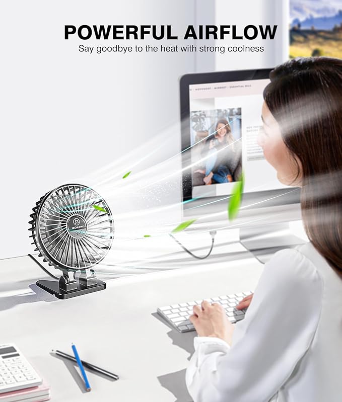 JZCreater USB Desk Fan, Mini Portable, 3 Speeds Desktop Table Cooling, Plug in - Image 2