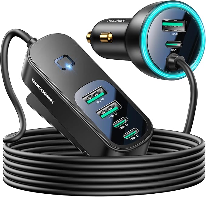 Rocoren 105W 6-Port Multiport Car Charger, PD Fast USB C Car Charger by Rocoren