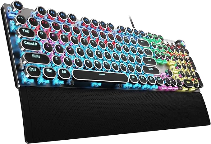 AULA F2088 Typewriter Style Mechanical Gaming Keyboard Blue Switches, Rainbow by AULA