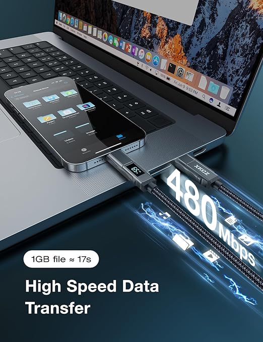 4 in 1 USB C Cable with Wattage Display, 65W Round Nylon Braided Multi Charging - Image 6