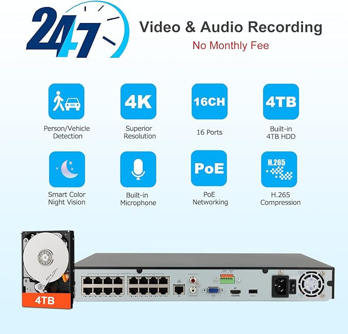 Anpviz 4K 16CH PoE Security Camera System, Smart Color Night Vision, 8MP/4K 16 - Image 4