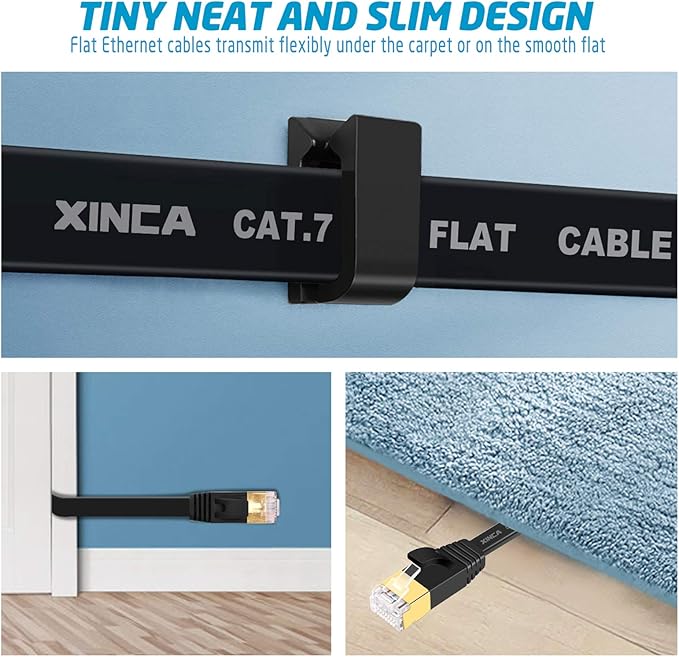 Cat 7 Flat Ethernet Cable 15ft Black, High Speed 10GB Shielded LAN Internet - Image 4