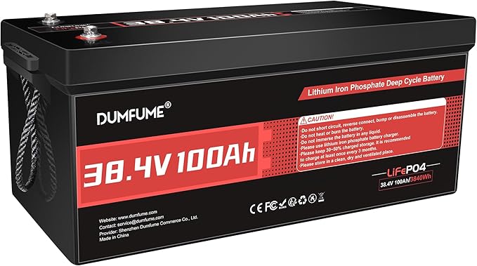 38.4V 100Ah LiFePO4 Lithium Golf Cart Battery, Built-in 200A BMS & 15000 Cycles by Dumfume