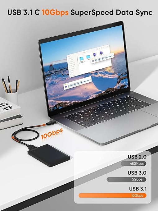 CableCreation 1FT*3 USB C to Micro B Cable, 10Gbps Speed External Hard Drive - Image 3