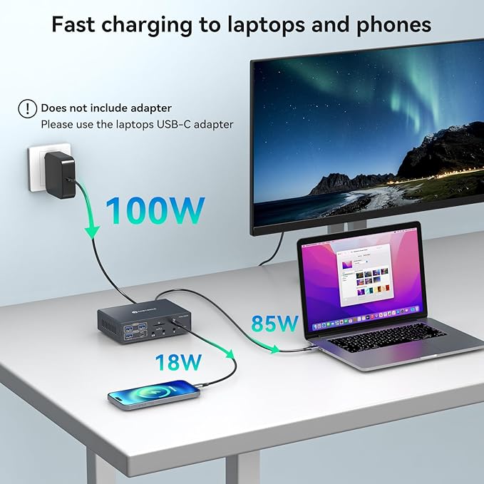 TJCXELE Displaylink Docking Station 4K@60Hz 3 Monitors USB C Dock - Image 6