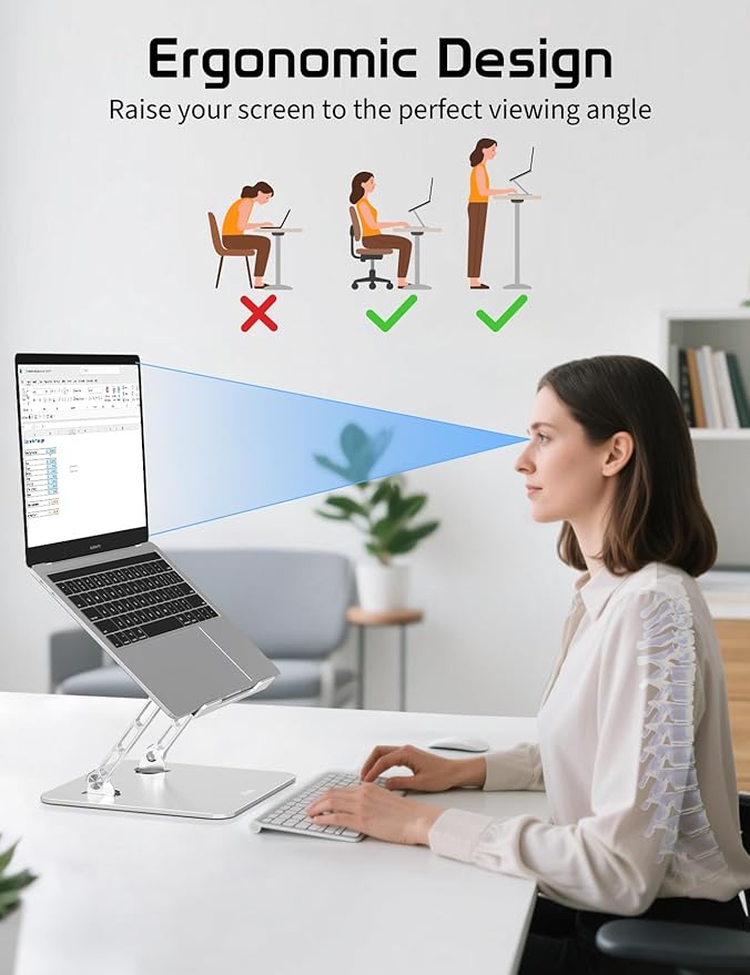 Aluminum Laptop Stand for Desk – Adjustable Ergonomic Laptop Riser, Foldable & - Image 3