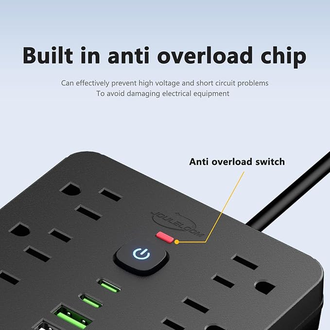2PCS 5 FT Flat Plug Surge Protector Power Strip, 11 Multiple AC Outlets - Image 5