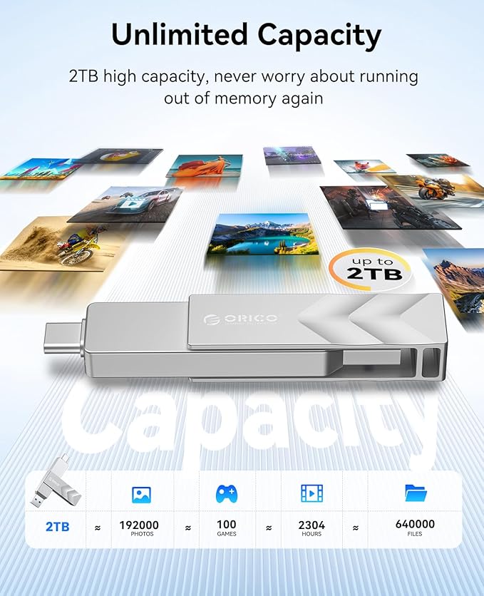 ORICO 2TB Portable Solid State Drive, 1050MB/s Dual-Port Rotating Metal - Image 3
