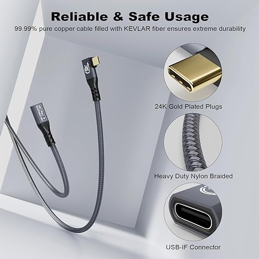 CABLEDECONN USB C 3.2 Gen-2 Extension Cord 2M 6.6FT 90 Degree Elbow Thunderbolt - Image 5