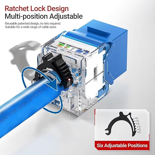 AMPCOM CAT6A UTP RJ45 Keystone Jack 50u Gold Plating Reusable Ethernet Wall Jack - Image 2