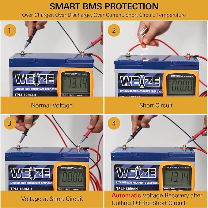 WEIZE 12V 36Ah LiFePO4 Lithium Battery, Grade A Cells Built in BMS Low - Image 3