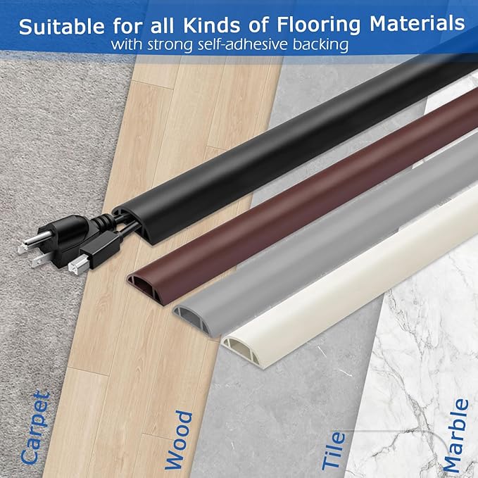 6ft Floor Cord Cover, Cord Hider Floor Gray, Extension Cable Cover Power Cord - Image 4