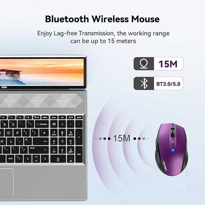 TECKNET Bluetooth Mouse, 4800 DPI Wireless Mouse, 2-Year Battery 6 Adjustable - Image 3