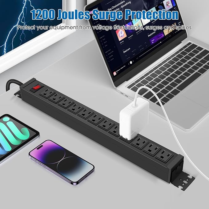 2Pack Rotating Mountable Power Strip, 12 Outlet Wall Mount Surge Protector - Image 7