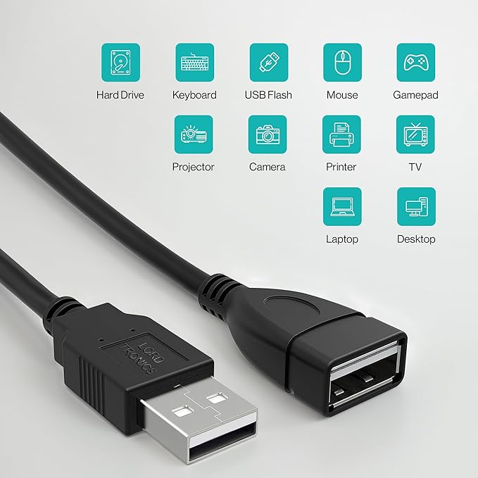 3FT Male to Female Extension Cable USB A Male to USB A Female Data Transfer and - Image 2