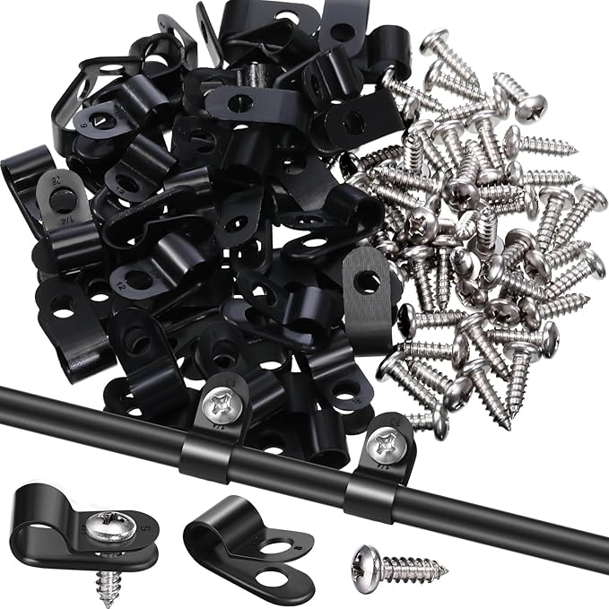 Hicarer 50 Pack R-Type Cable Clip Wire Clamp, Nylon Screw Mounting Cord by Hicarer