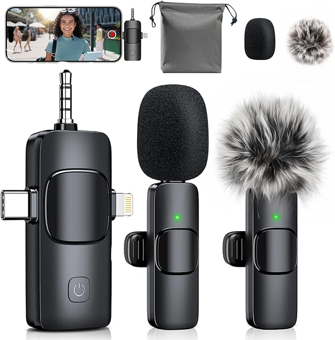 3-in-1 Mini Microphone for iPhone: Wireless Lavalier Microphones for by MENERESAS