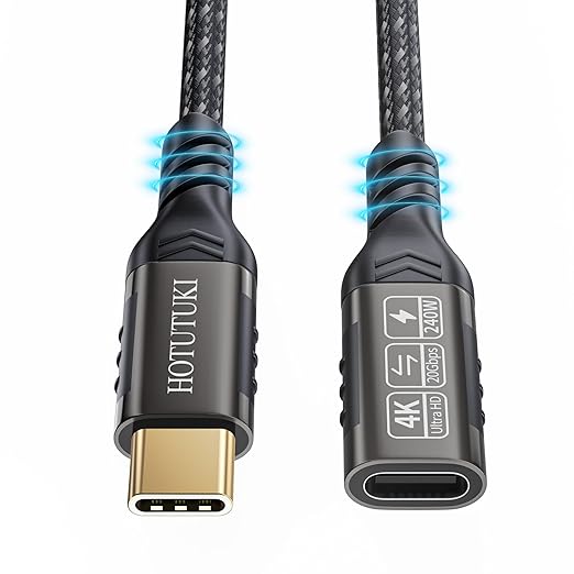 short type c extension cable 1.65ft/0.5M, 240W PD Fast Charging 20 Gbps usb c by HOTUTUKI