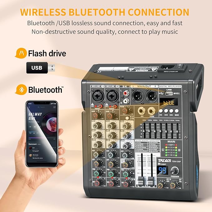 Audio Mixer, 4 Channel Sound Board Mixing Console - Image 5