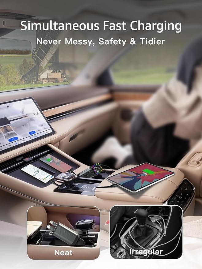 Retractable Car Charger USB C, 107W Type C Car Charger Fast Charging - Image 3