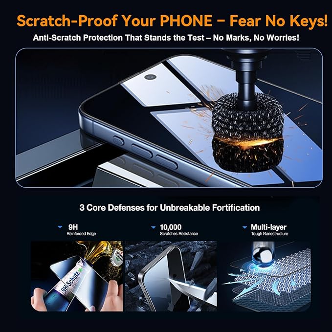 OneFish Glass Screen Protector for iphone 15 Pro, 9H Hardness Glass Scratch - Image 4
