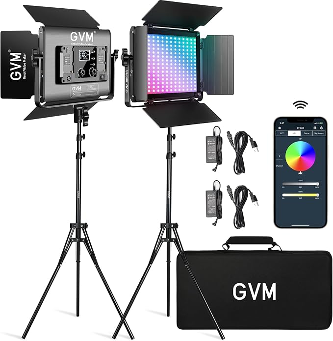 GVM RGB LED Video Light with Bluetooth Control, 60W Photography Studio Lighting by GVMGreatVideoMaker