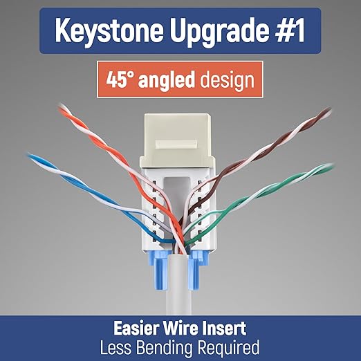 Everest 45° Angled RJ45 Cat5e Keystone Jacks 10-Pack in Ivory - Image 3