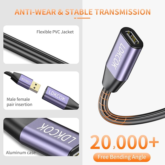 LDKCOK USB 2.0 Type A Male to A Female Active Repeater Extension Cable 60ft - Image 5