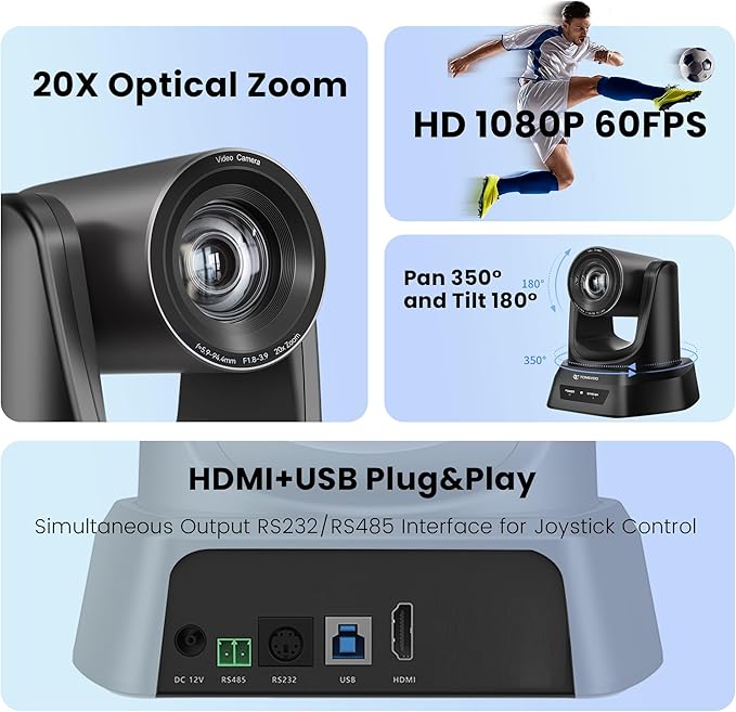 HDMI 20X Optical Zoom PTZ Conference Room Camera System, 1080P 60fps USB3.0 - Image 2