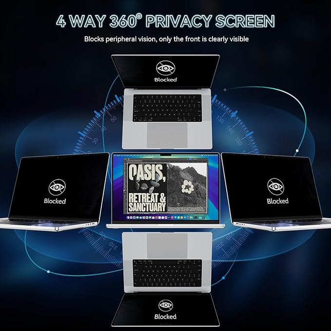 360° Privacy Screen for MacBook Pro 16 Inch, 4 Way Privacy Anti Glare Blue - Image 2