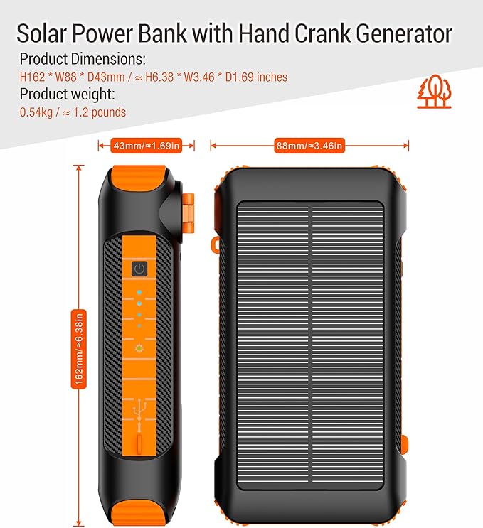 Solar Power Bank 20000mAh Built in Hand Crank and 4 Cables 22.5W Fast Charge - Image 9